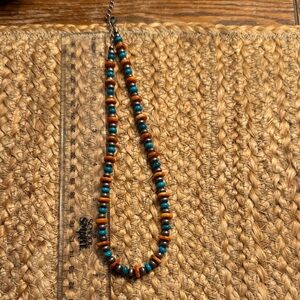 Navajo pearl Beaded Necklace - Blue and orange
